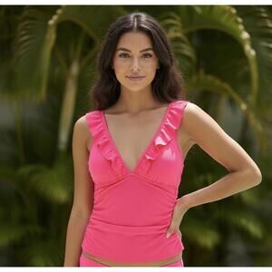 Shade & Shore Women's Pink Ruffle Trim Tankini Top Size S